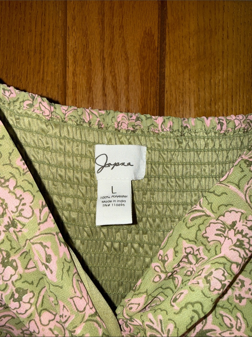 Japna Olive and Pink Floral Puff Sleeve Mini Dress - Picture 2 of 4